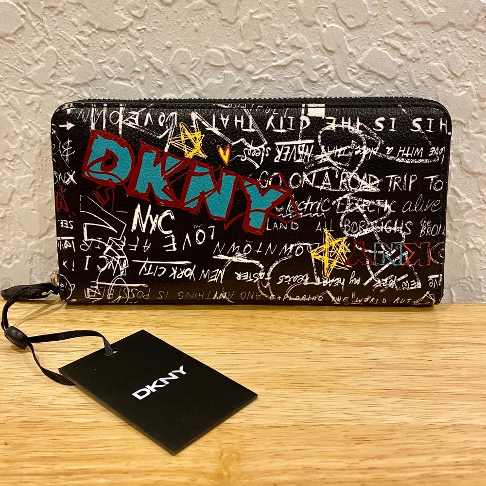 DKNY Graffiti Black Multicolor Zip Around Wallet